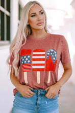 US Flag Round Neck Short Sleeve T-Shirt Watermelon pink