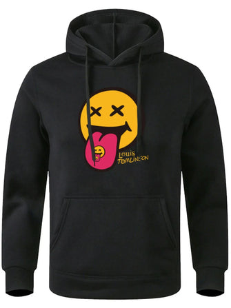 Men's Full Size Drawstring Graphic Long Sleeve Hoodie Plus Size Black