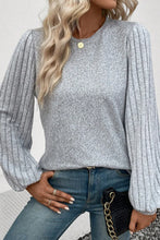 Ribbed Round Neck Long Sleeve Knit Top Woman Blouses