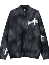 Men's Cross Tie-Dye Zip-Up Knit Cardigan Black