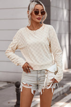 Checkered Round Neck Long Sleeve T-Shirt Cream