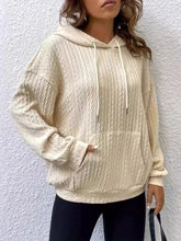 Drawstring Texture Long Sleeve Hoodie Woman Sweatshirts