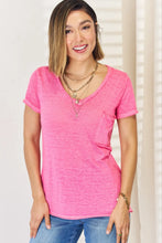 Zenana V-Neck Short Sleeve Slit T-Shirt Fuchsia