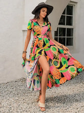 Tropical Print V-Neck Short Sleeve Midi Dress Casual Dresses