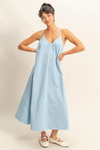 HYFVE Dyed V-Neck Loose Dress BABY BLUE Casual Dresses