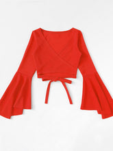 Tied Flare Sleeve Top Woman Blouses