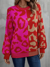 Angel Wings Round Neck Contrast Color Dropped Shoulder Sweater Rose Red