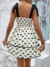 Bow Print Tie Shoulder Dress Casual Dresses