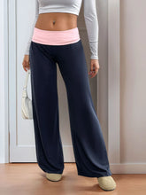 Perfee Contrast Wide Leg Pants Navy