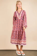 VERY J Floral Printed Boho V-Neck Balloon Sleeve Dress Casual Dresses