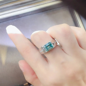 3 Carat 925 Sterling Silver Moissanite Rectangle Shape Ring Silver Rings