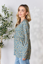 Heimish Full Size Floral Half Button Long Sleeve Blouse Woman Blouses
