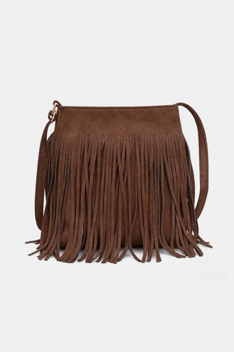 Suede Fringe Shoulder Bag Brown One Size