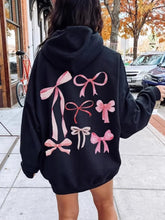Bow Print Long Sleeve Hoodie Black