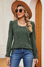 Square Neck Flounce Sleeve T-Shirt Dark Green