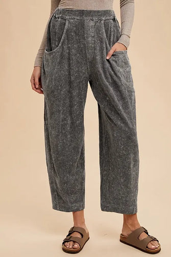 Annie Wear Mineral Washed Elastic Waist Pants Black