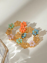 Synthetic Crystal Stainless Steel Flower Earrings Gold One Size