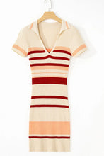 Contrast Striped Johnny Collar Short Sleeve Mini Dress
