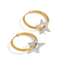 Two-Tone Stainless Steel Star Hoop Earrings