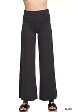 Black Zenana full size fold over waist comfy wide-leg pants with soft stretchy fabric and a relaxed fit