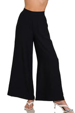 Black zenana relaxed fit wide-leg pants with elastic waistband and smooth flowing fabric for comfortable wear
