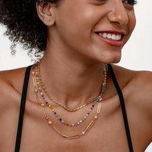 18K Gold-Plated Layered Colorful Beaded Chain Necklace