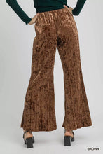 Umgee velvet pleated wide leg brown velvet pleated flare pants with a luxurious soft texture and elegant drape
