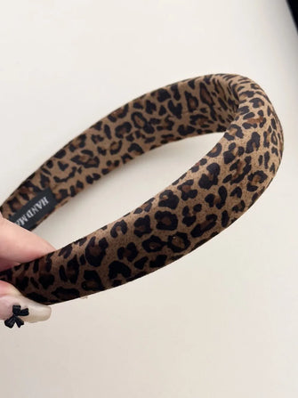 Leopard Polyester Wide Headband Brown One Size