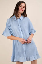 VERY J Pleated Detail Button Down Mini Dress Casual Dresses