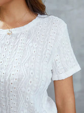 Openwork Short Sleeve Round Neck Top Woman T Shirts