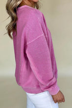 Notched Drop Shoulder Long Sleeve Sweatshirt Woman Sweatshirts
