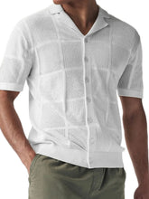 Men's Button Down Checkered Eyelet Shirt Ivory