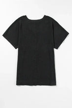 Black Daisy V-Neck Short Sleeve Ribbed Knit T-Shirt