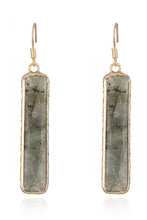 Gold Dalmatian Jasper natural stone drop earrings with green gems