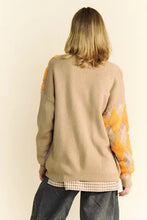 Dani argyle dropped shoulder cardigan in beige with orange yellow patchwork