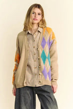 Dani argyle dropped shoulder cardigan with colorful patchwork accents