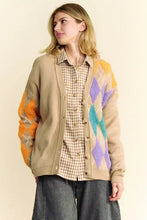Dani Argyle dropped shoulder cardigan with colorful geometric patchwork accents