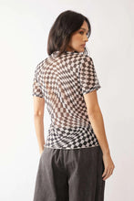 Dani Checker Board Printed Short Sleeve Sheer Top