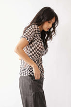 Dani Checker Board Printed Short Sleeve Sheer Top