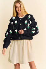 Dani floral pattern embroidered black bomber jacket with white flowers