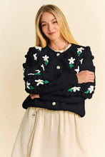 Black Dani floral pattern embroidered cardigan with ruffled sleeves