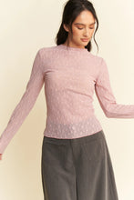 Dani Long Sleeve Pink Lace Sheer Top for Women DUSTY PINK