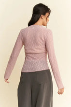 Dani Long Sleeve Pink Lace Sheer Top for Women Woman T Shirts