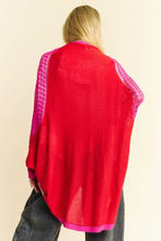 Dani openwork lightweight fabric cape with contrast open pink trim