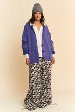 Blue Dani shawl collar ribbed cardigan with leopard print pants