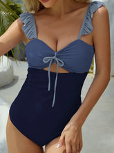 Dark Blue Two-Tone Ruffled One-Piece Swimsuit Dusty Blue