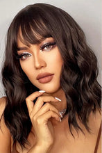 Heat safe dark brown wavy machine bobo wig with bangs
