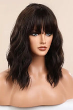 Dark brown wavy machine bobo wig, heat safe with bangs