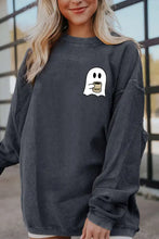 Dark gray ghost graphic drop shoulder sweatshirt with ribbed sleeves