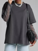Dark Gray Oversized T-Shirt with Sheer Mesh Sleeves Dark Gray Woman T Shirts